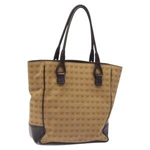 BOTTEGA VENETA Tote Bag Canvas Beige Gold Auth